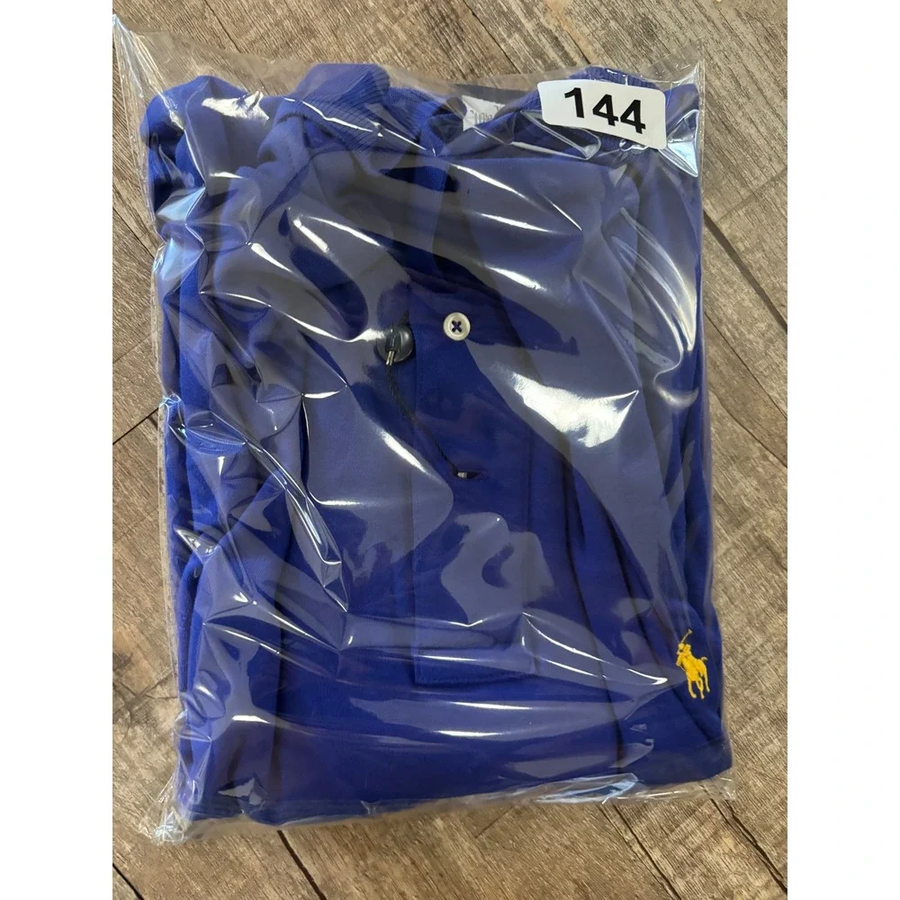 Polo Ralph Lauren Mens Long Sleeve Interlock Polo Shirt Blue Yellow Pony XXL NEW